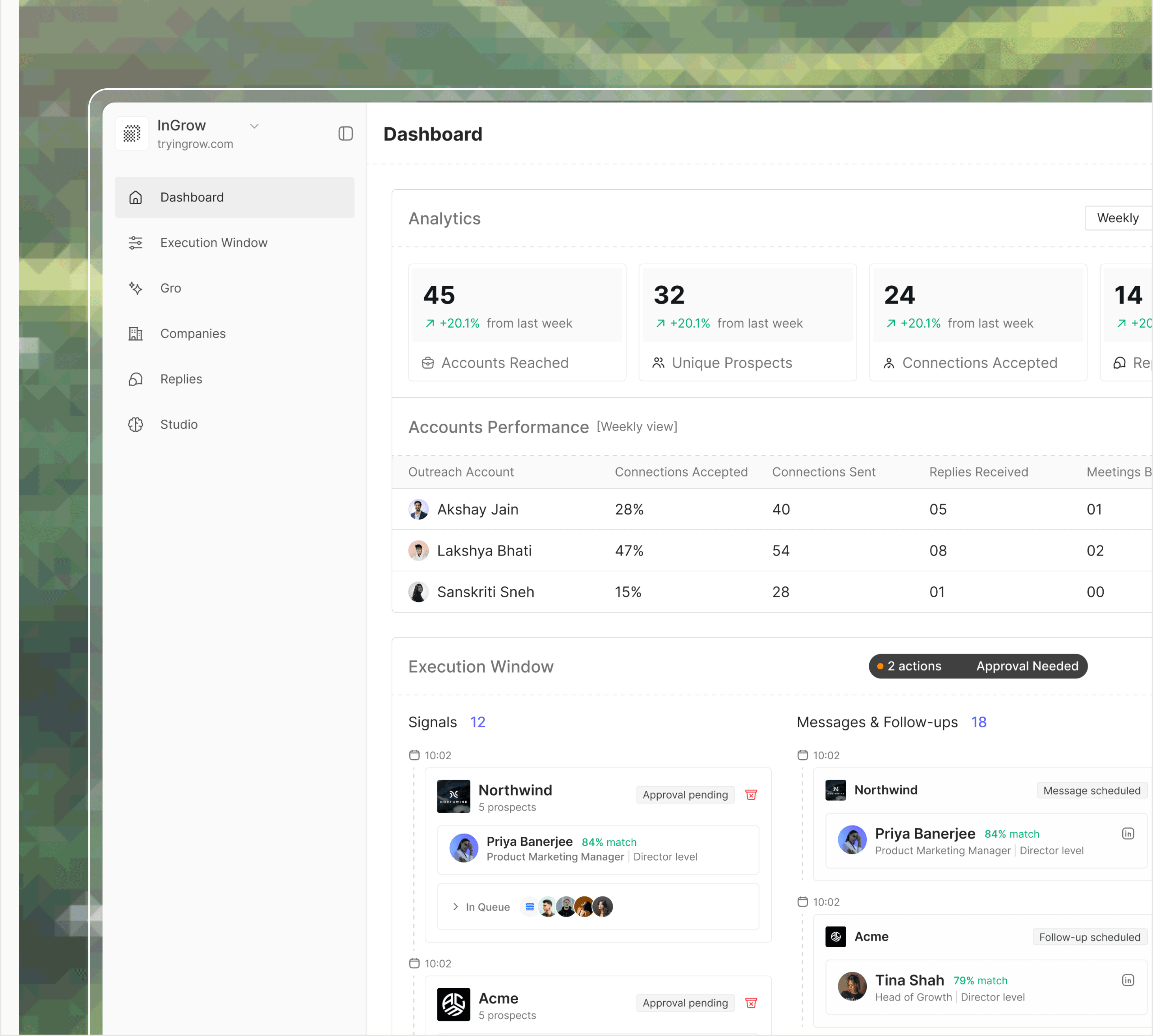 InGrow dashboard